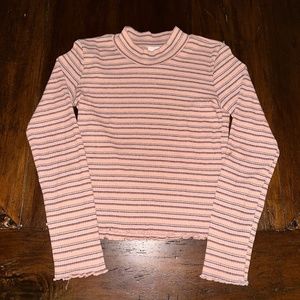 Tilly's pink striped mock neck top with lettuce hem. kids size L